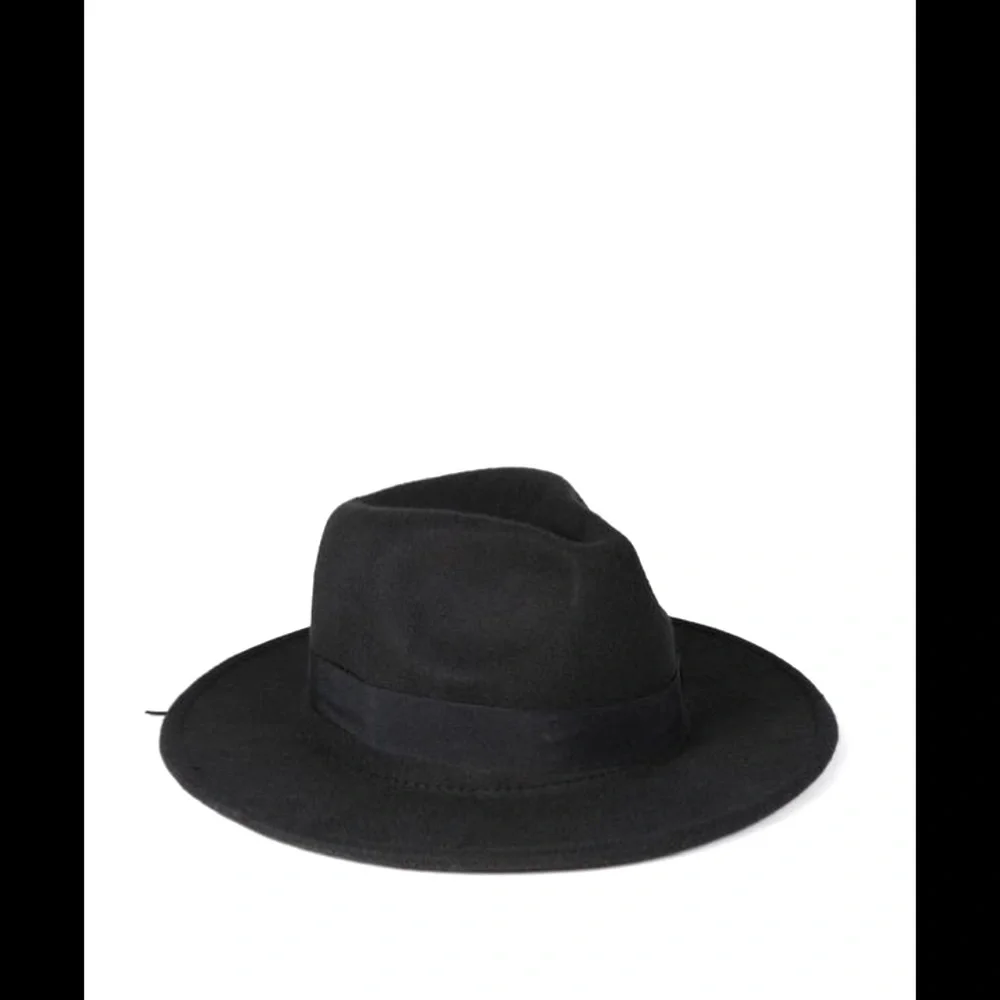 Black Fedora Hat W/Ribbon Wrapped Around Brim Of The Hat